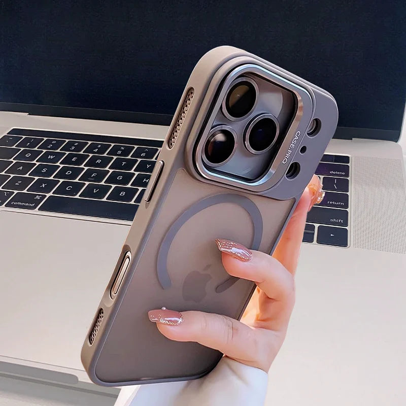 Magnetic Official Matte Color For Magsafe Case For iphone 17 Air 16 15 14 13 12 11 Pro Max Wireless Charging Lens Stand Cover