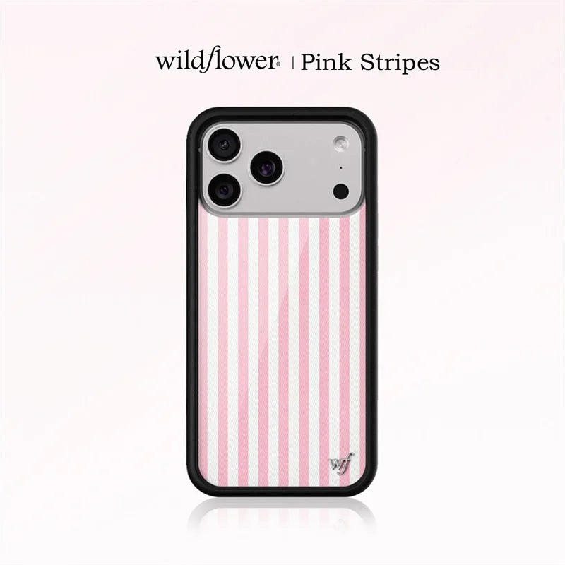 Wildflower Ins Pink Stripes phone case for iPhone 16 15 14 11 12 13 17 Pro Max Fashion Sweet Cute girl wf shockproof cover﻿﻿﻿﻿