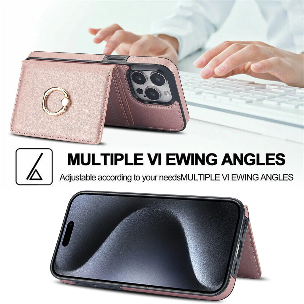 Wallet Case with Card Holder, 360° Rotation Ring Kickstand Magnetic Clasp for iPhone 16 15 14 13 12 11 Pro Max SE 2022 XR XS Max