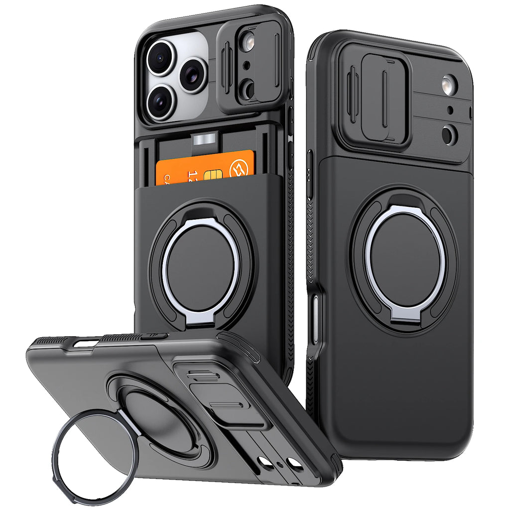 Kickstand Armor Cover Case for Iphone 17 Pro Max 16 Plus Iphone17 Iphone16 Ip17 Card Slot Holder Finger Ring Phone Bag