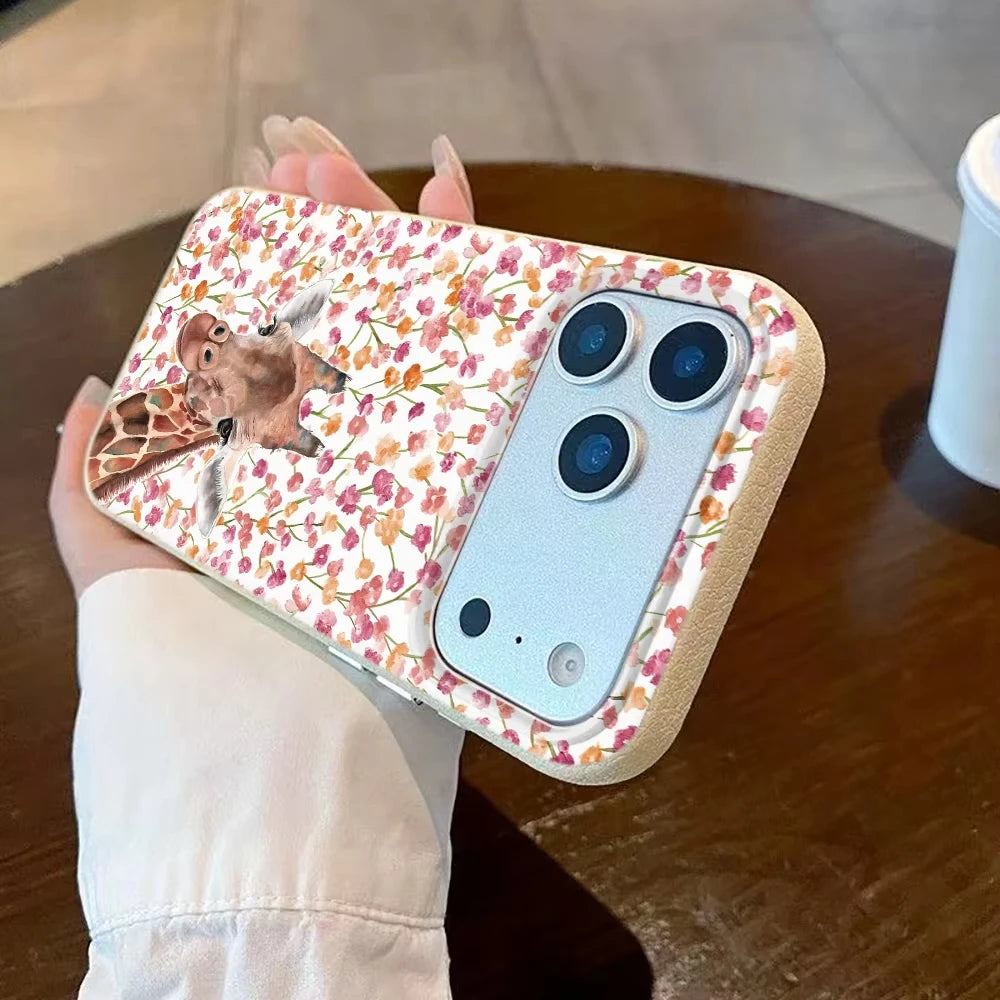 Cute Giraffe Pink Floral Phone Case For iPhone 17 16 15 14 13 12 11 Pro Max Romantic Flower Pattern Phone Case For Girls