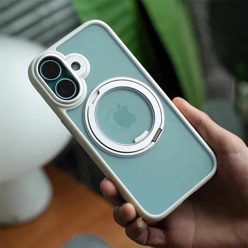360° Rotation Ring Stand Magnetic Case For iPhone 13 14 15 16 17 Pro Max 16E Matte Military Shockproof Armor Cover For Magsafe