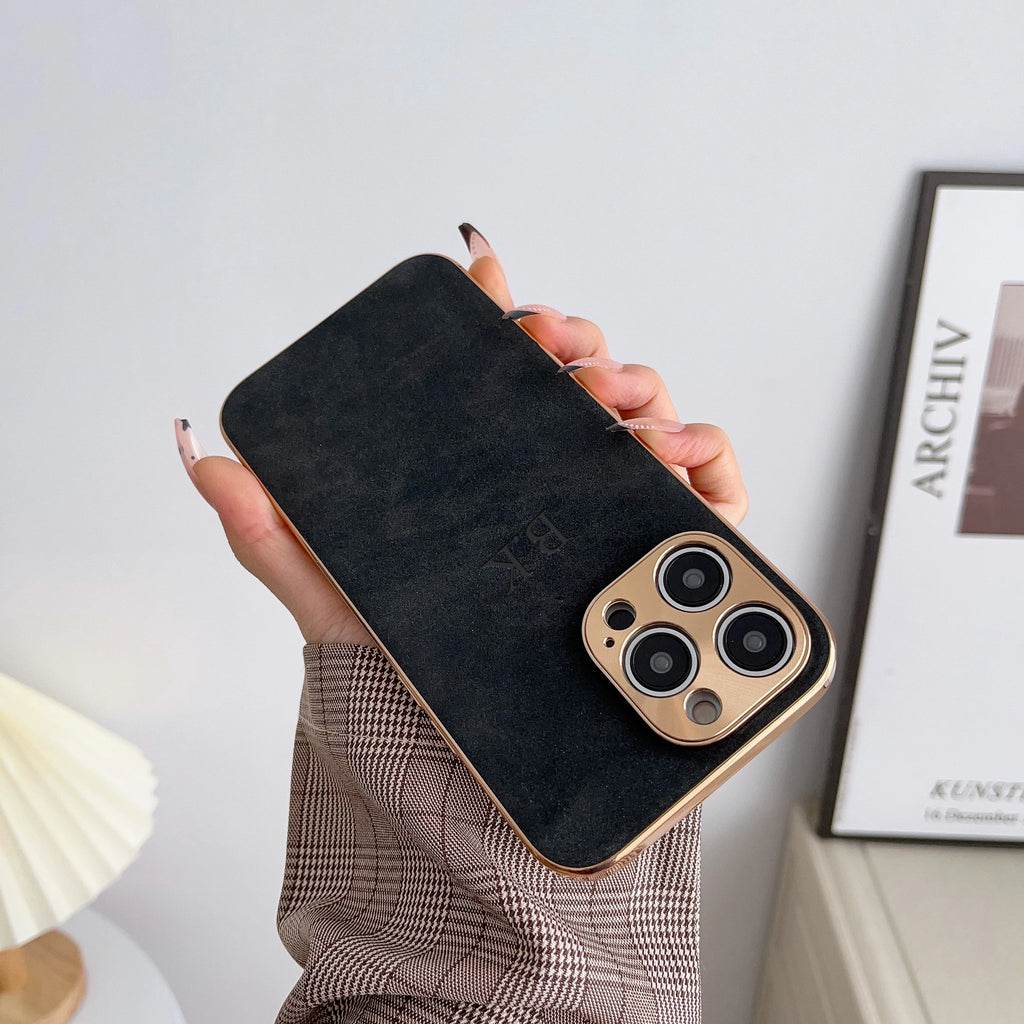 Leather Personalised Customized Name Case For Iphone 11 12 13 14 15 16 17 Pro Max 17 Air Plating Frame Lambskin Initials Cover