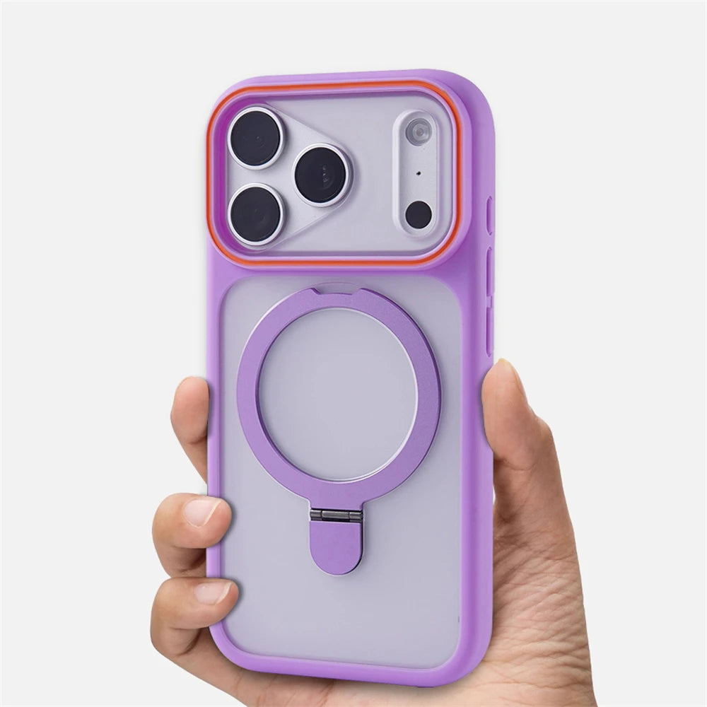 Matte Translucent Magnetic Holder Bumper Case for iPhone 17 Pro Max Air 16 15 Plus 14 13 12 Magsafe Wireless Charge Stand Cover