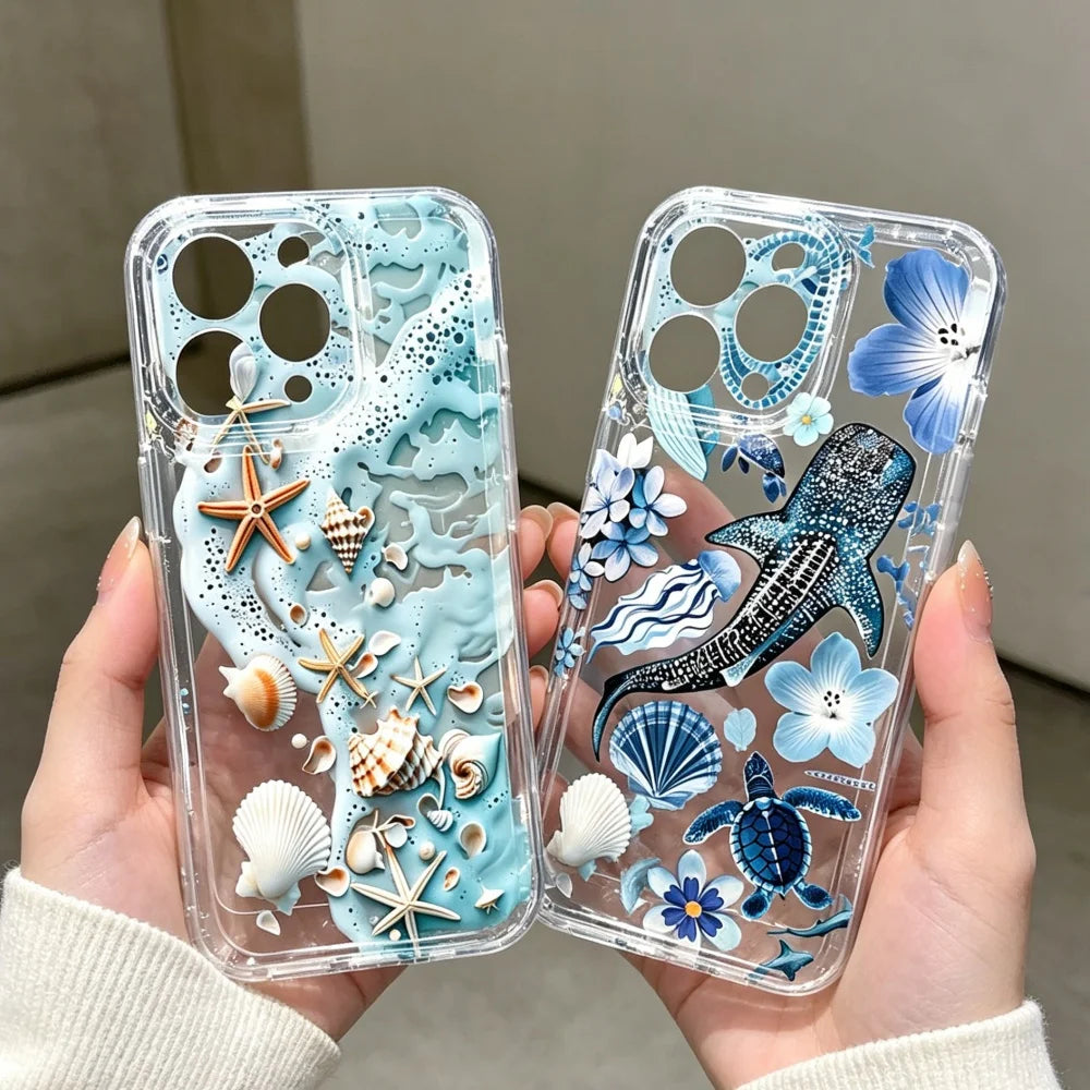 Cute Ocean Animal Whale Turtle Phone Case For Xiaomi 15T Pro POCO X7 X6 X5 X4 X3 M7 F5 Pro F7 F5 F3 M3 Mi 11 Lite 5G NE 11T Pro