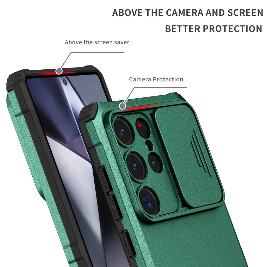 For Samsung Galaxy S22 S23 S24 S25 Ultra S25 Plus Lens slide cover anti drop airbag plastic phone case holder protective cover