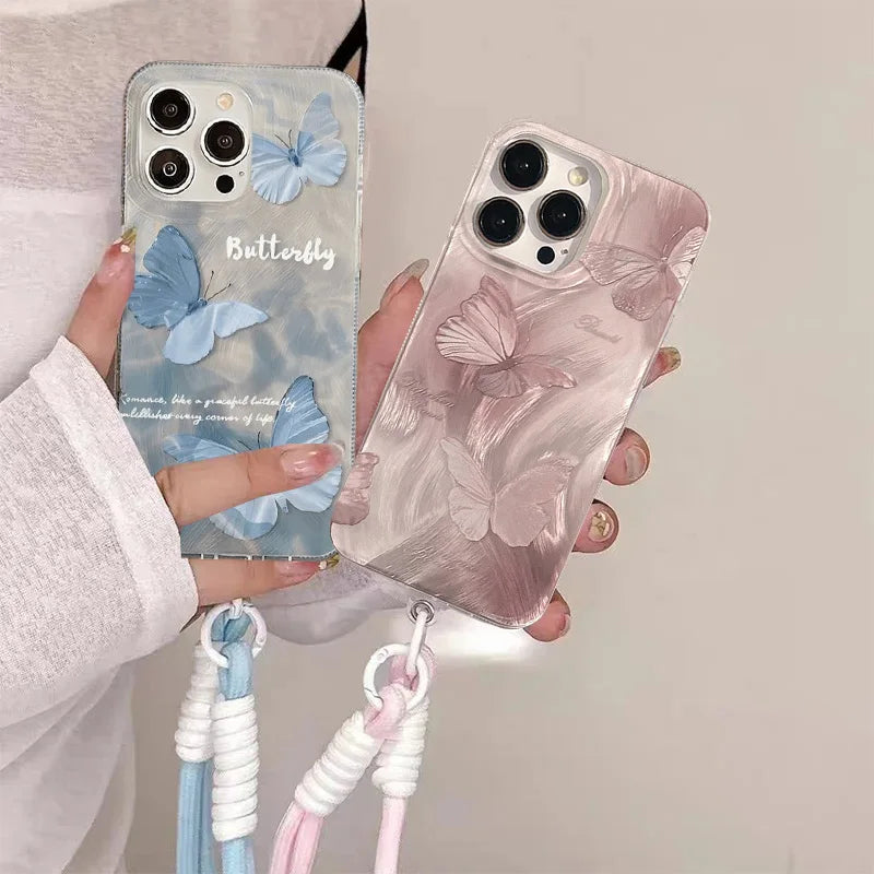 Fashion Laser Blue Butterfly Case For Samsung Galaxy A57 A37 A17 A56 A55 A36 A26 A16 A15 A54 A53 A52 A33 A32 A23 A24 A07 A06 A05