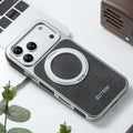 SUTENI Faux Leather Magnet Wireless Charging Phone Case 360° Rotating Stand Ring Buckle Frosted Feel For iPhone 17 Pro Max 16 15
