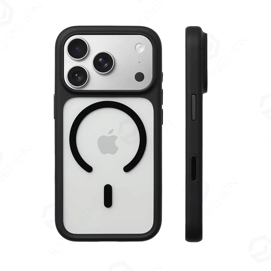 For Magsafe Transparent Camera Control Button Case For iPhone Air 16 17 Pro Max 17pro Orange Magnetic Armor Shockproof Cover