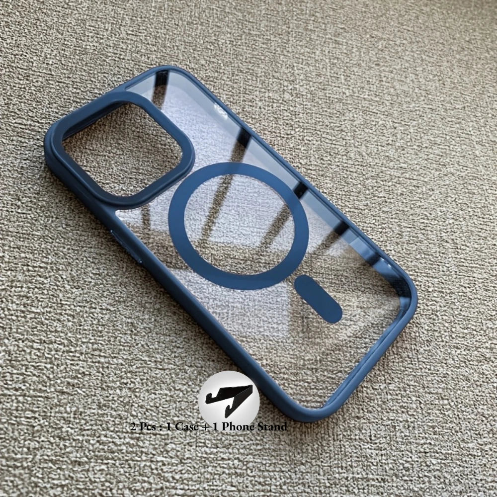 1 Case + 1 Phone Stand Luxury Clear Magnetic Wireless Charging Phone Case for iPhone 17 16 15 14 13 12 11 Pro Max Plus