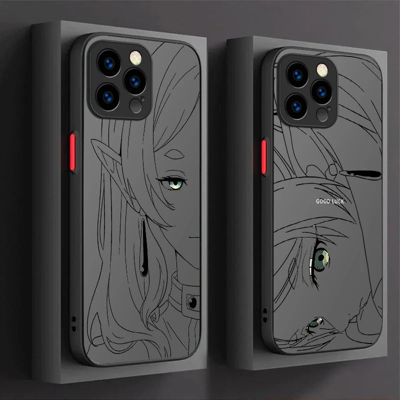 Cute Frieren Anime Line Hard Phone Case for iPhone 17 Air 15 16E 16 14 13 12 11 Pro Max XR 7 8 Plus SE 2020 Matte Back Cover