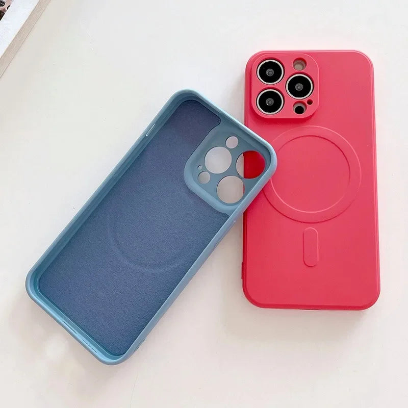 Liquid Silicone Shockproof Case For iPhone 17 16 15 14 13 12 11 Pro Max Plus Phone Magnetic Wireless Charger For Magsafe Cover