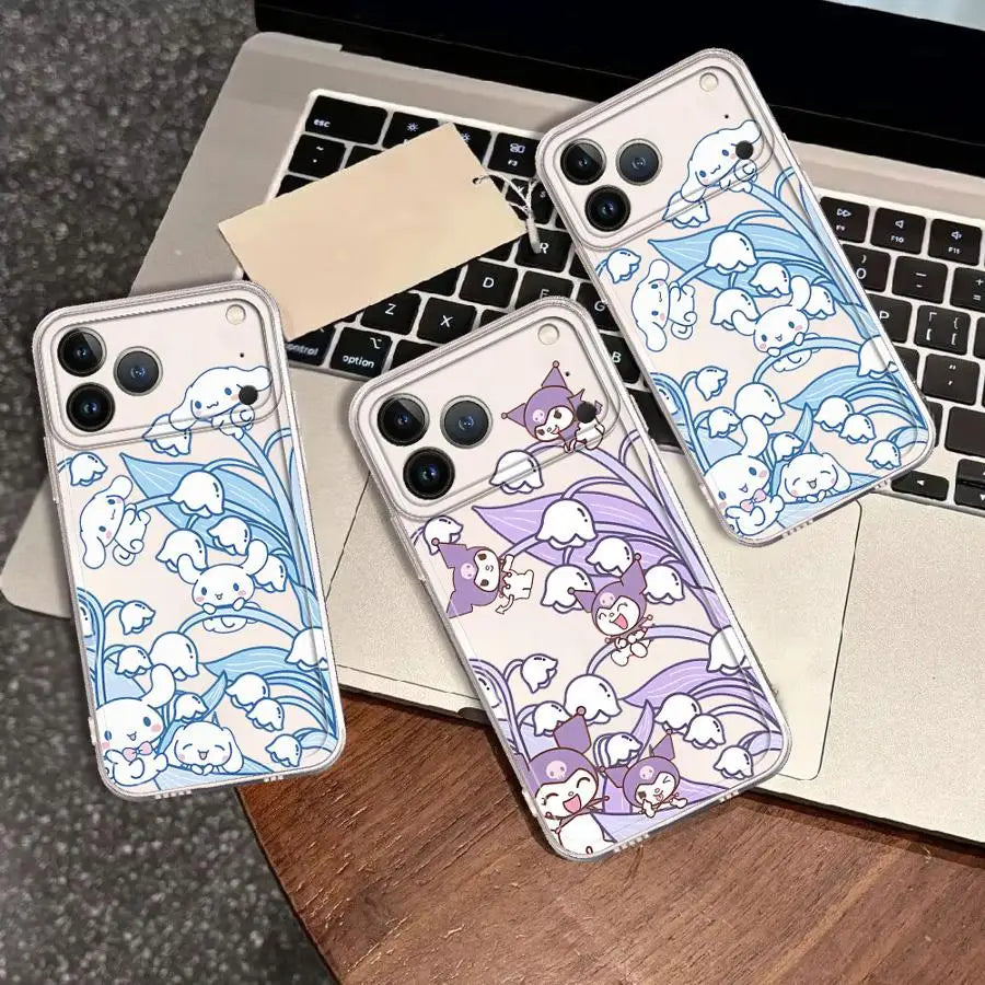 Clear Phone Cover Case for Apple iPhone 17 Pro Max 12 15 17e XS XR 11 Air 16 13 Mini 16e 14 Plus Sanrio Cinnamoroll Kuromi