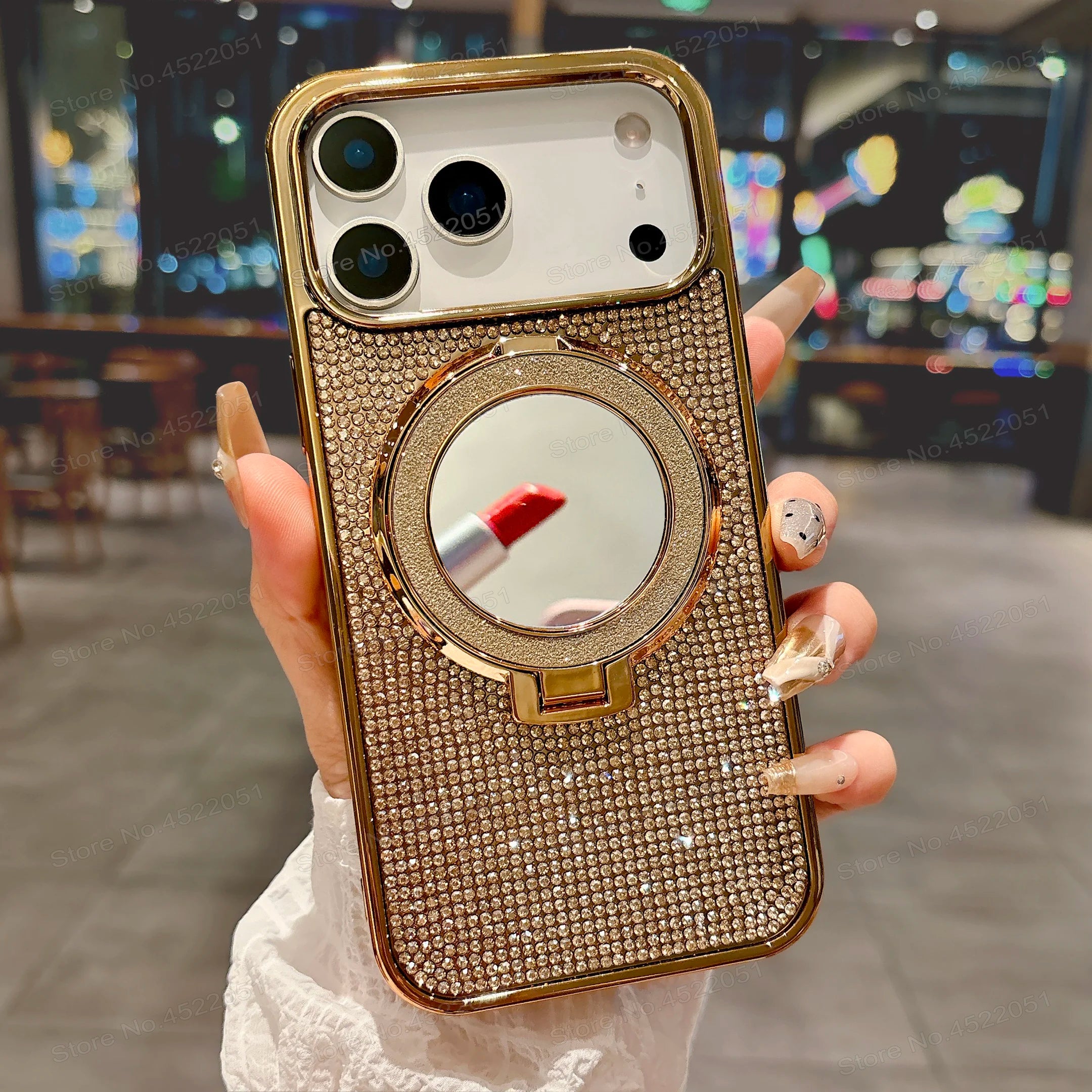 Plating Glitter Make UP Mirror Bracket Cover For iPhone 17 Air 16 15 14 Plus 11 12 13 17 Pro Max For Magsafe Diamond Phone Case