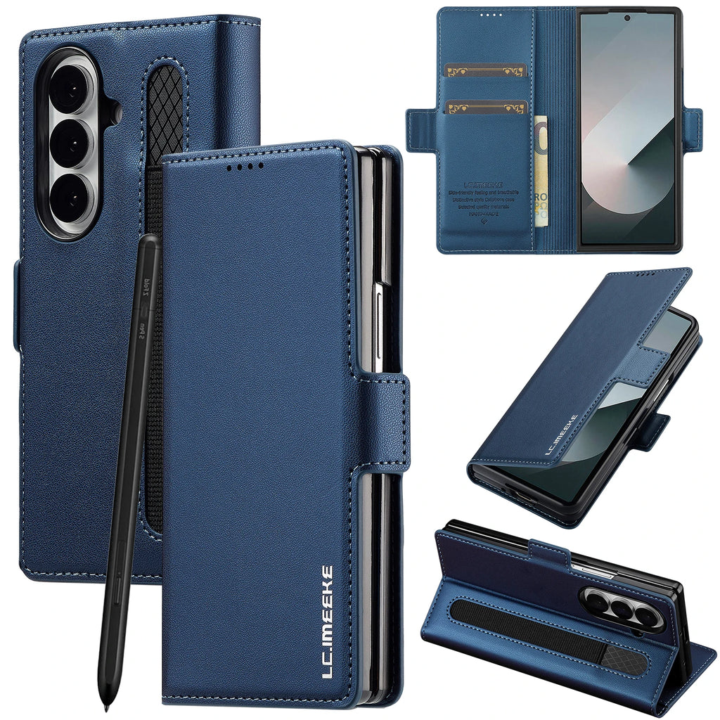 Luxury Leather Phone Case For Samsung Galaxy Z Fold 7 6 5 4 3 cover  holder fashion card funda cases
