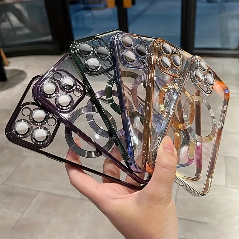 Luxury Magsafe Plating Silicone Clear Case For iPhone 11 12 13 14 15 16 Pro Max Plus Magnetic Wireless Charge Cases Cover