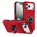Heavy Duty Case For iPhone 17 16 15 14 13 Pro Max 11 Magnetic Rotated Ring Kickstand Protection Hidden Card Slots Wallet Cover