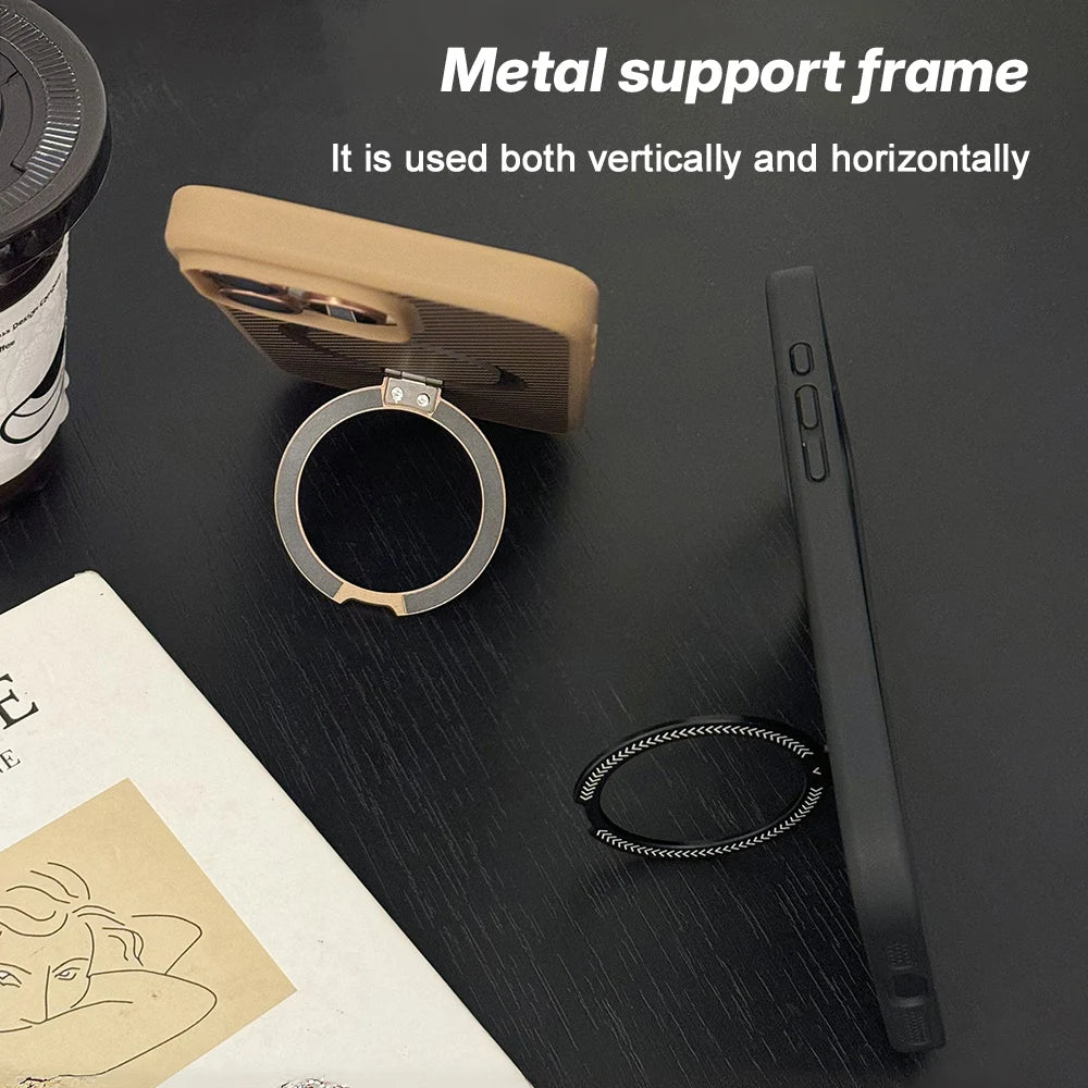 Carbon Fiber Texture For Magsafe Magnetic Bracket Phone Case For iPhone 17 11 12 13 14 15 16 Pro Max Glass Lens Protector Cover