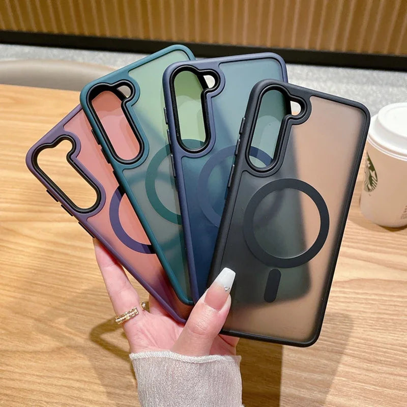 Matte Clear Phone Cases For Samsung Galaxy S24 S23 S22 Ultra Plus S21 For Magsafe Magnetic Wireless Charge Frosted Bumper Cover