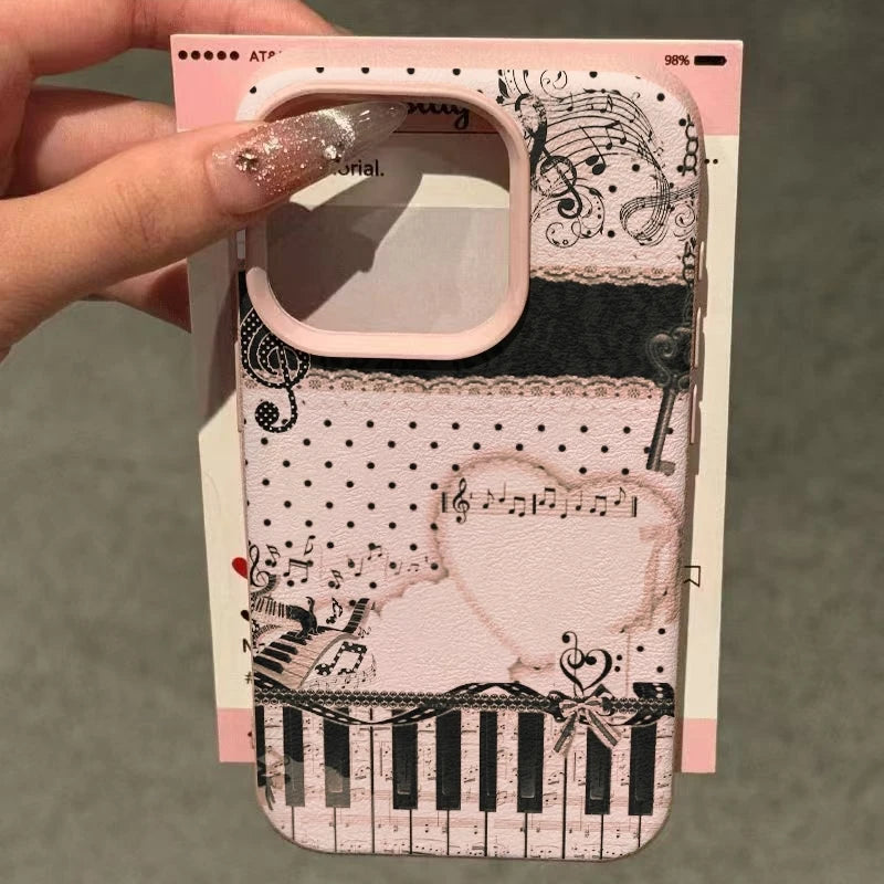 Heart-shaped Design with Musical Notes and Piano Keys Phone Case For iPhone 17 16 15 14 13 12 11 Pro Max Plus XS X XR 17E Cover