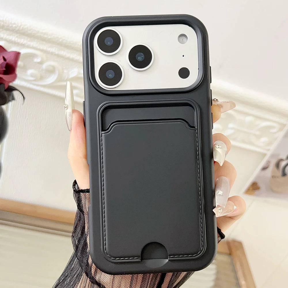 2 in 1 wallet card holder silicone phone case for iPhone 17 16 15 14 13 12 11 Pro Max Air Plus full shockproof back bumper cover