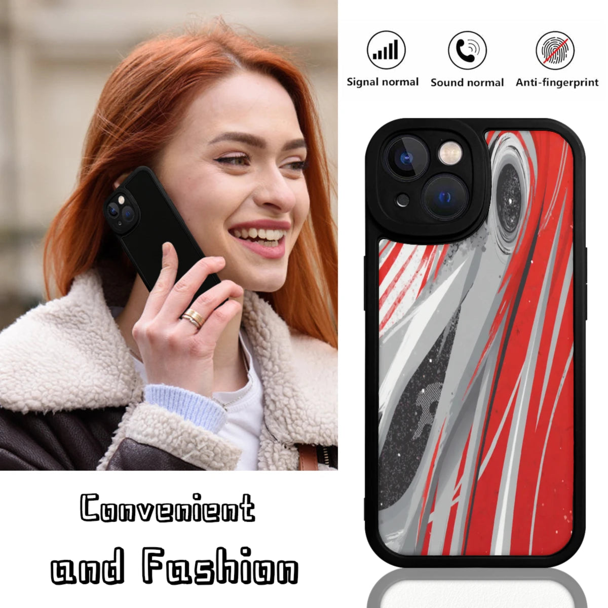 Phone Case Red And Gray Abstract Space Design For Iphone X To Iphone 16 Pro Max Protective Cover For Daily Use And Travel
