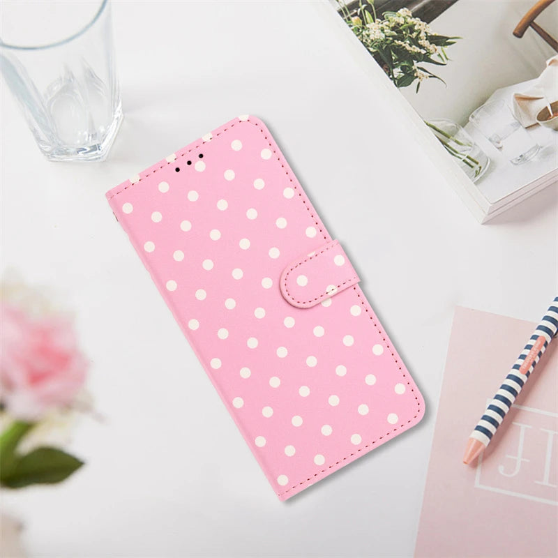 Wave Dot Pattern Leather Flip Wallet Card Bag Case for IPhone Air 17 16 E 15 14 13 11 Pro Max Plus 12 Mini 17E 16E Phone Cover