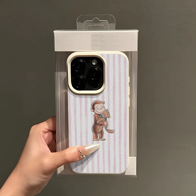 Striped Monkey Holding Cat Phone Case For iPhone 17 Pro Max Air X XR XS Max 7 8 Plus 16 Pro 15 14 13 12 11 Soft Back Cover Y2K