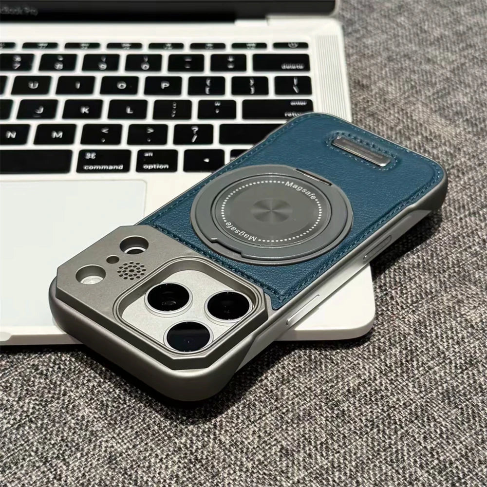For Magsafe 360 Rotating Bracket Phone Case for iPhone 17 16 15 14 13 12 Pro Max Magnetic Frameless Leather Aromatherapy Cover