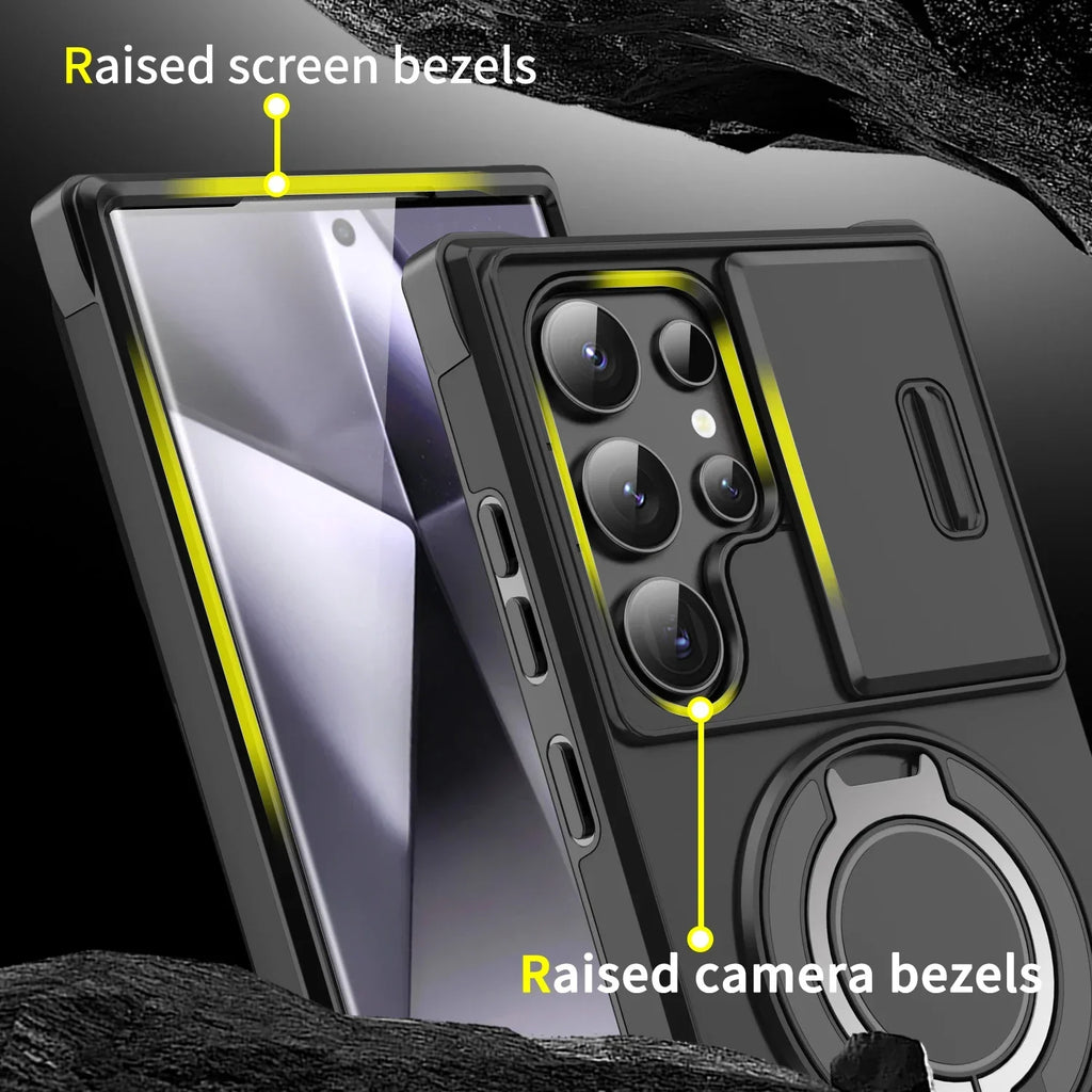 Armor Case For Samsung Galaxy A06 A26 A05 A56 A36 A16 A55 A35 A15 A54 4G 5G With Lanyard Ring Stand Slide Camera Protect Cover