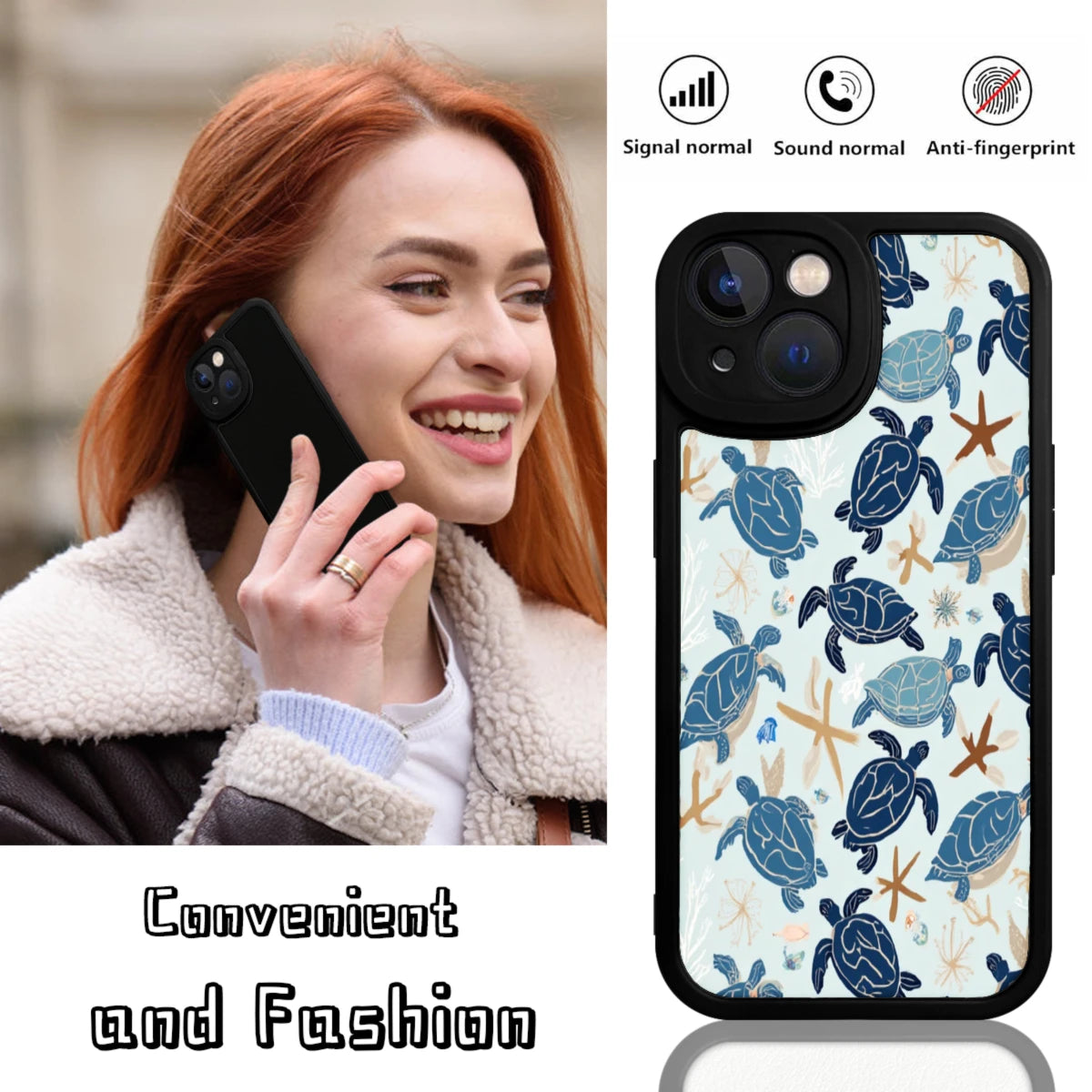 Phone Case Blue Sea Turtle And Starfish Pattern For Iphone X To Iphone 16 Pro Max Beach Summer Outdoor Use