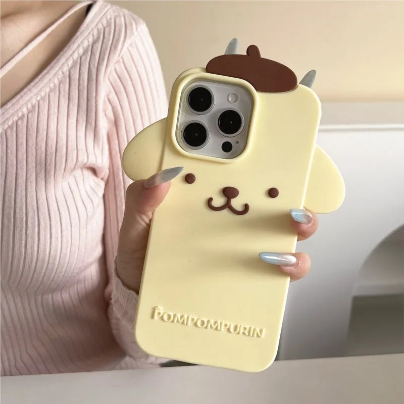Cute 3D Cartoon Sanrio Pom pom purin Phone Case For iPhone 17 16 15 14 13 12 Pro Max Plus Soft Silicone Cover