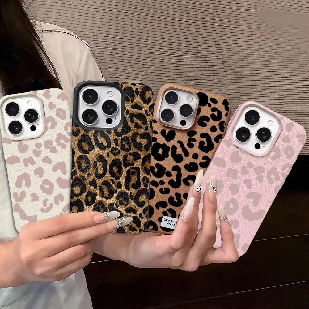 INS Brown Leopard Print Phone Case For Samsung Galaxy S25 FE S24 S23 S22 S21 S20 S25 S10 Ultra Plus S24 FE Casing Lichee Pattern