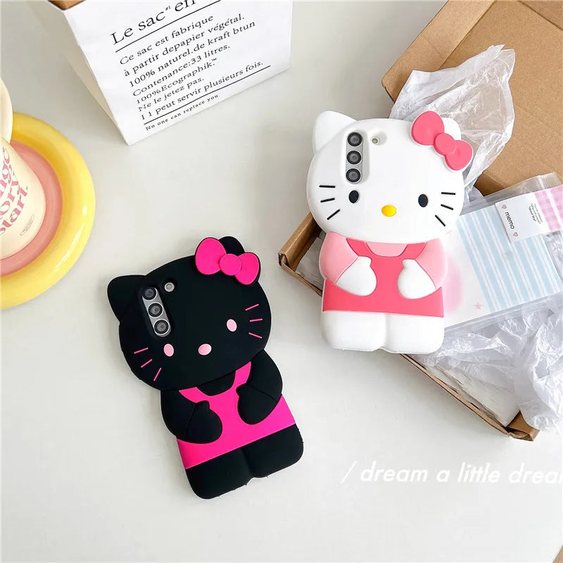 Cute 3D Hello Kittty Phone Case For Samsung Galaxy S25 S24 S23 S22 Ultra Plus S20 S21 S23 FE A54 A55 A36 A16 Soft Silicone Cover