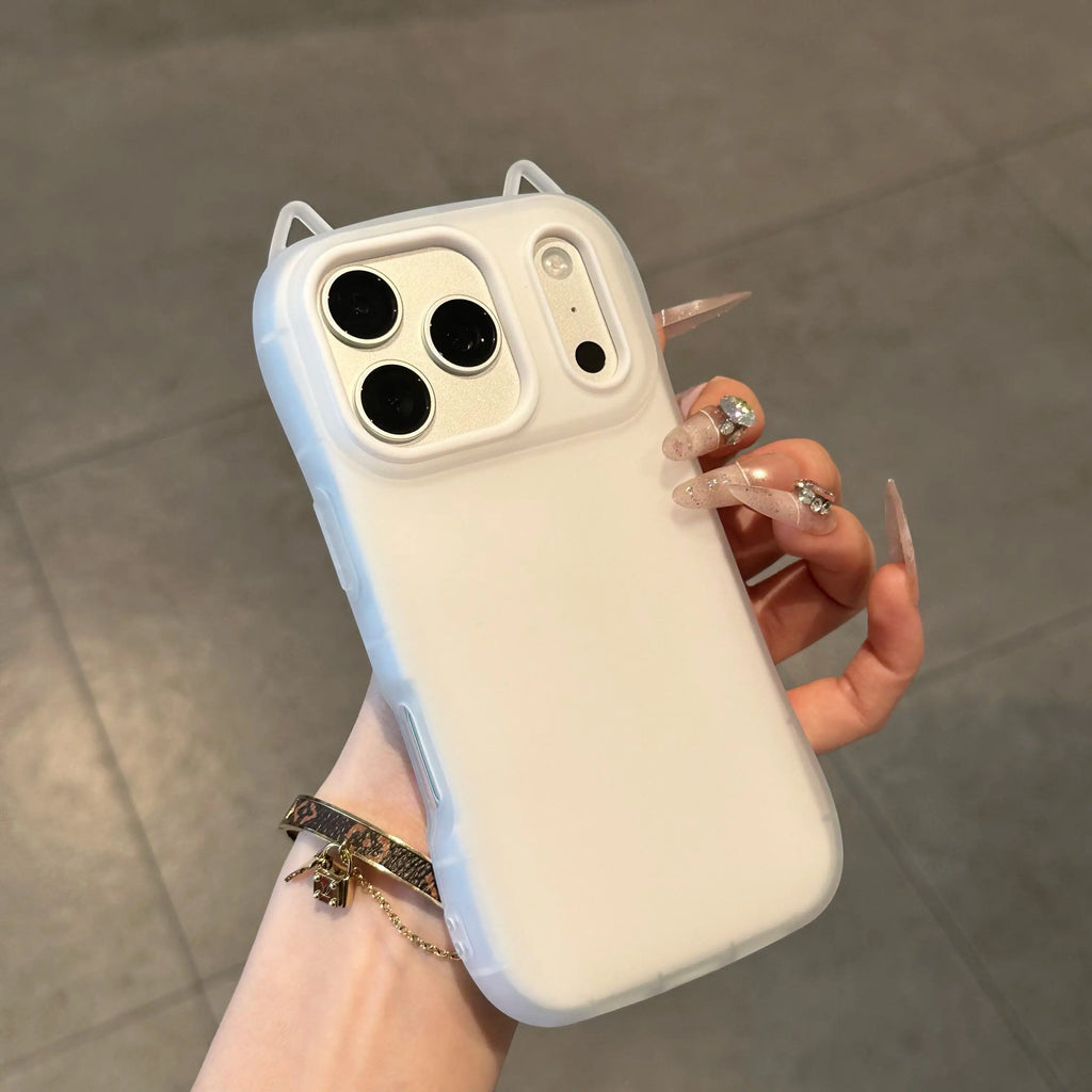 Cute Cartoon Cat Ear 2in 1 Case for iPhone 15 16 17 Pro Max 14 13 12 11 Jelly Candy Color Matte Soft TPU Shockproof Slim Cover