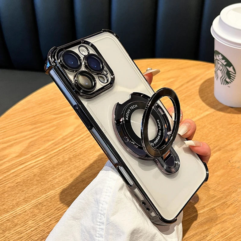 Luxury Plating For Magsafe Wireless Charge Case For iPhone 17 Air 16 15 14 13 12 11 Pro Max Plus Clear Magnetic Stand Cover