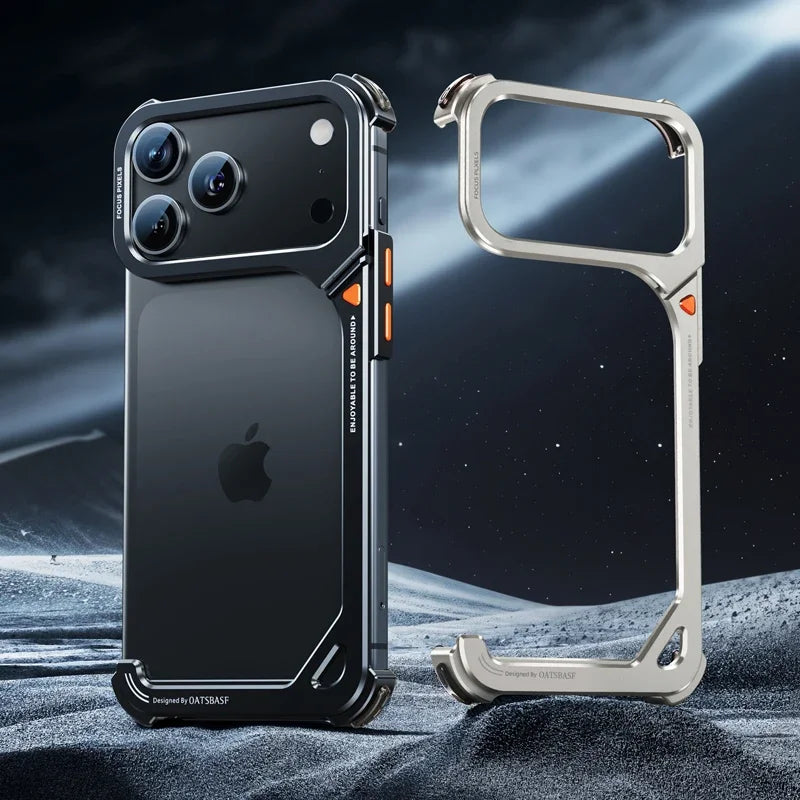 Eary 9-Shaped Phone Case for iPhone 17 Pro Max 17 Pro for Magsafe With Lens Holder Stand Metal Frameless Bumper Anti-Drop Shells