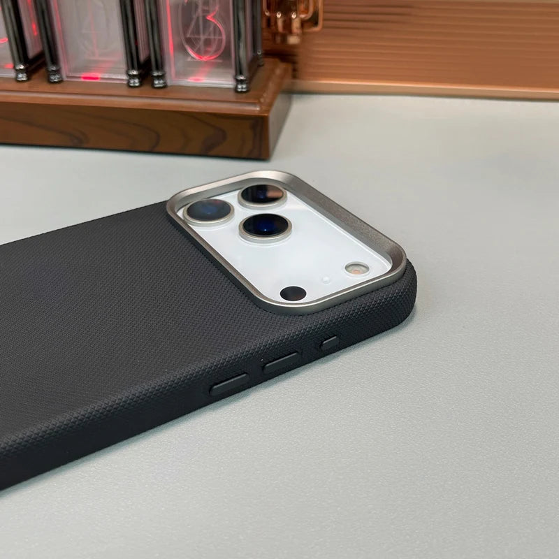 Diamond Relief Leather for MagSafe Case For iPhone 17 17Pro Max 16 Pro 15 14 13 Alloy Lens Wireless Charging Shockproof PC Cover