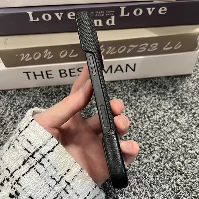 Business Splice Leather Nylon Fabric Case For iPhone 17 Air 16 15 14 Plus 13 12 Pro Max Frameless Cooling Matte Shockproof Cover