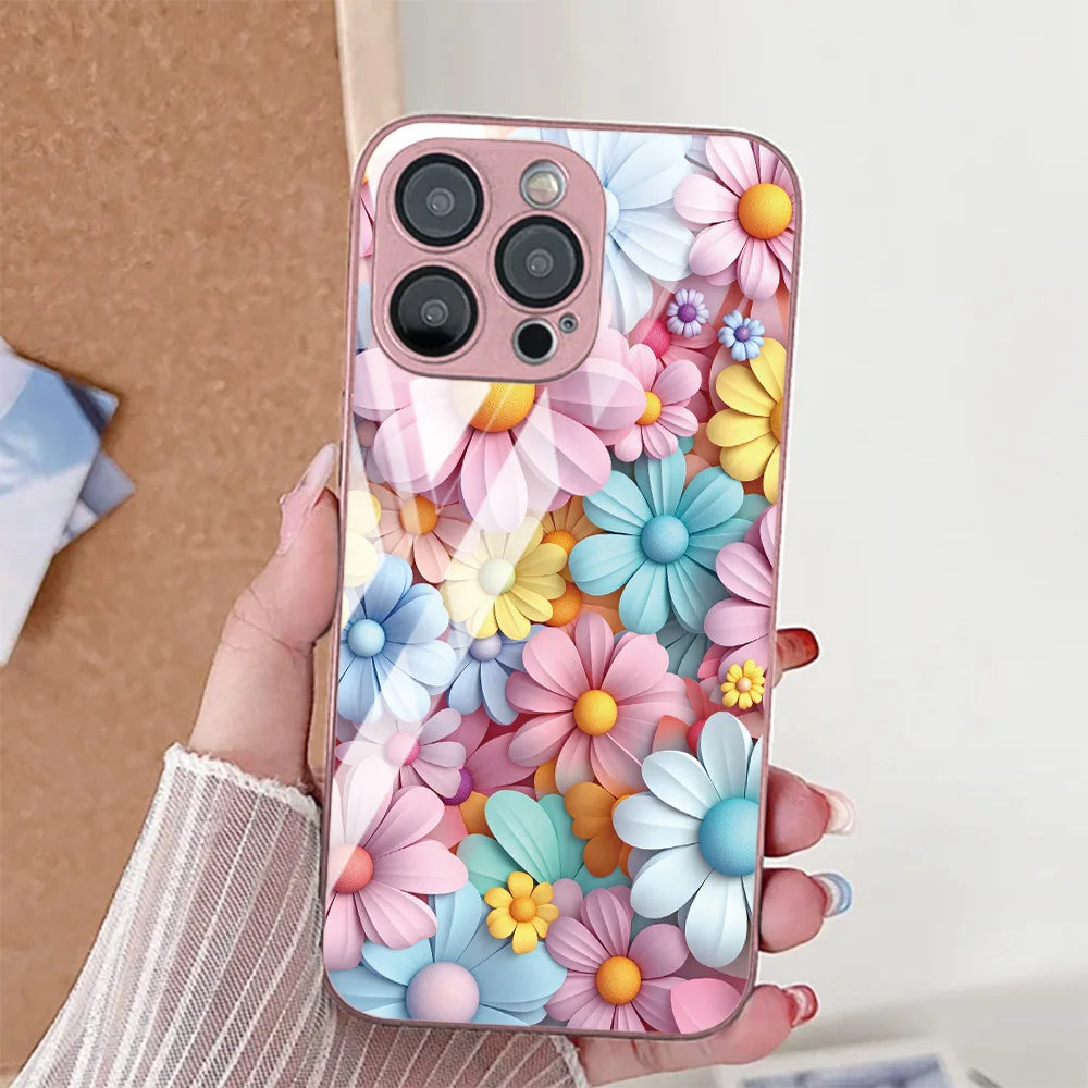 Colored Seashells Tempered Glass Phone Case For iPhone 17 Pro 16 15 17 13 Pro Max 12 11 13 14 Case Cover Shockproof Luxury Pearl