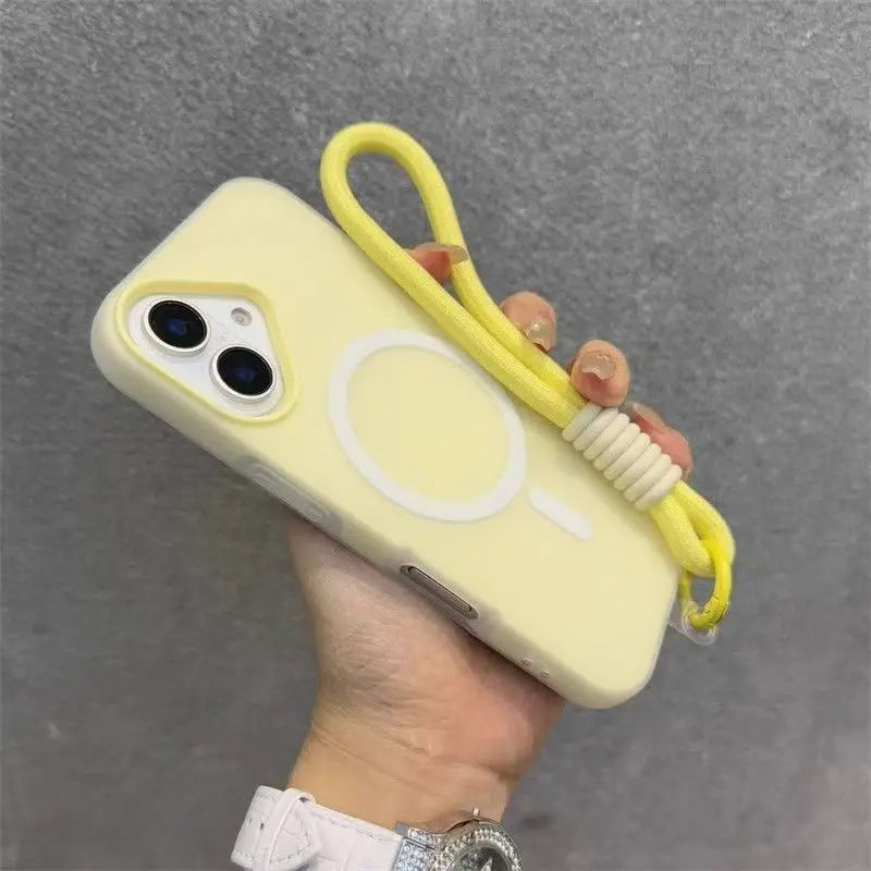 for Magsafe Candy Contrast Lanyard Magneti Case for iPhone 17 16 15 Pro Max 14 Plus 11 12 13 17 Air Hand Wrist Strap Matte Cover
