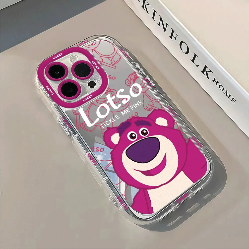 Cheerful Lotso Bear Art Mirror Phone Case For iPhone 17 16 15 14 13 12 11 Pro Max Xs XR 7 8 Plus SE 17Air Soft Shockproof Cover