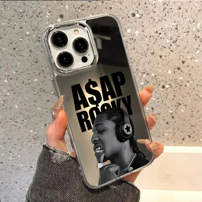 Hip Hop ASAP Rocky Mirror Phone Case for iPhone 11 12 13 14 15 Pro 16 17 Pro Max Plus 16E Clear Shockproof Protective Back Cover