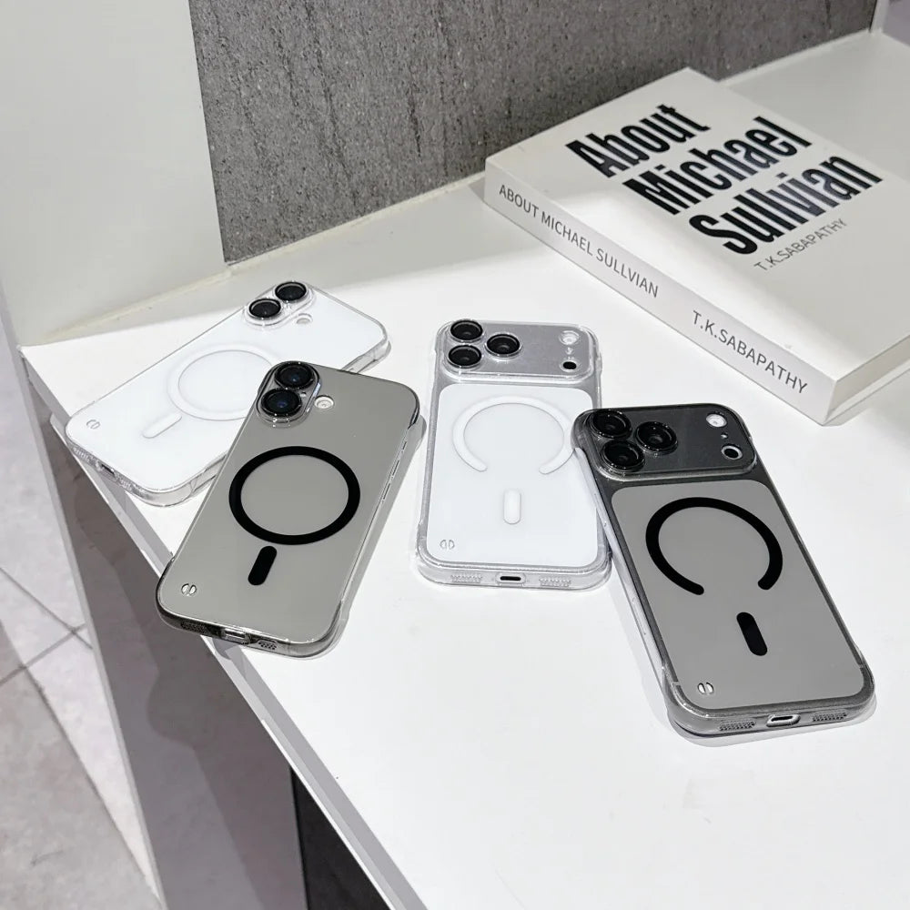 Luxury for Magsafe Clear Frameless Slim Case for iPhone 16 17 Pro Max Air 14 15 Plus 11 12 13 Magnetic Wireless Charging Cover