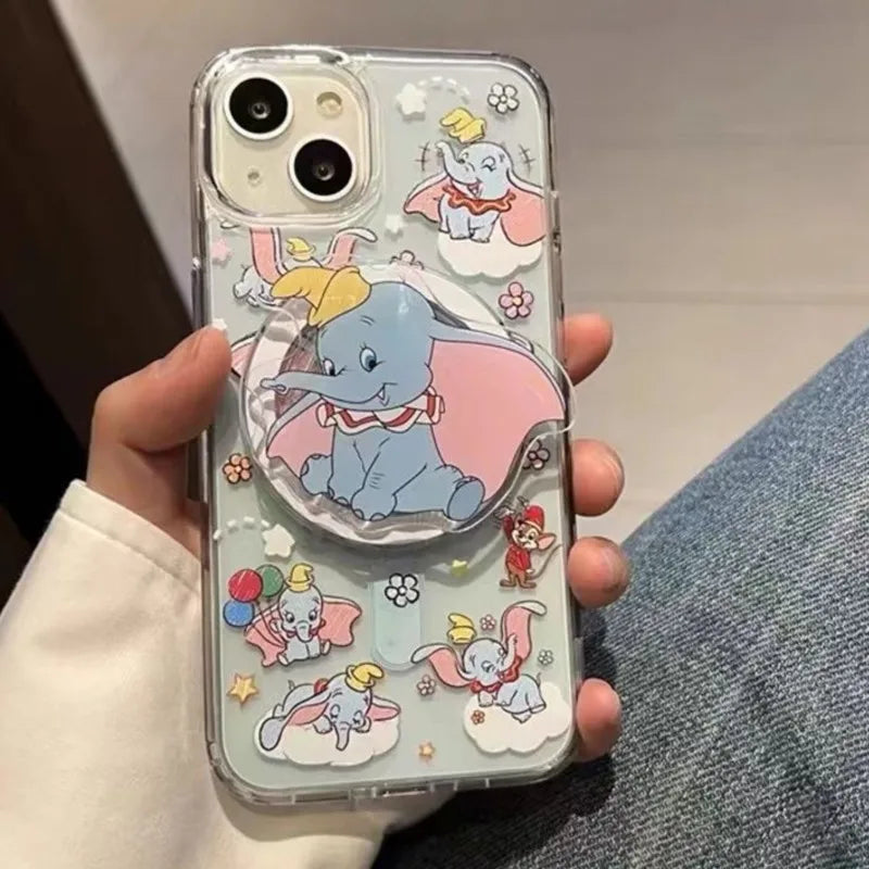 Korea Cute Disney Dumbo For Magnetic Phone Grip Holder, Foldable Stand for MagSafe Compatible Phones, 3D Cartoon Acrylic Design