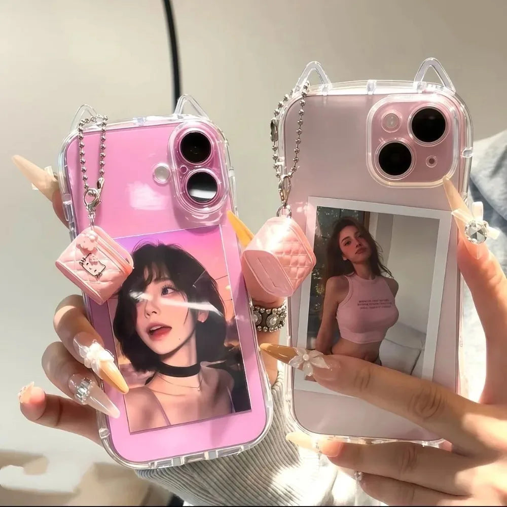 Fashion Clear 3D Cute Cat Ears Phone Case For iPhone 17 Air 16 E 15 14 13 12 11 Pro Max Mini 17 Pro Shockproof Soft TPU Cover