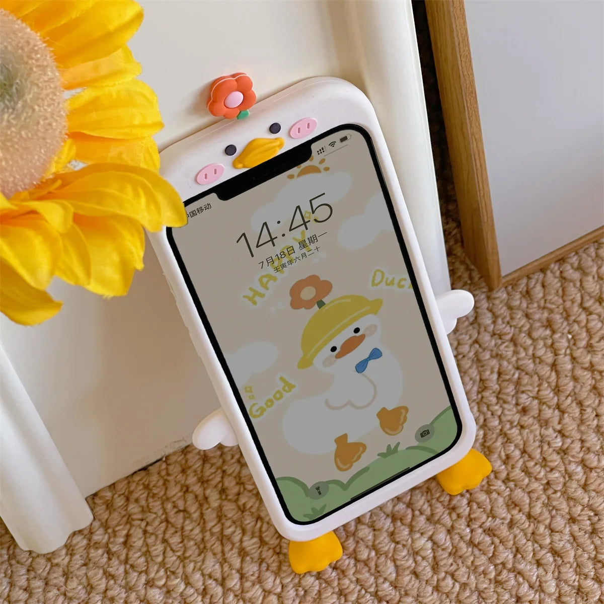 3D Flower Duckling Suitable For iPhone 15 Phone Case 13 Silicone 14 12 Pro Max 11 XR Soft XSMAX 8 PLUS