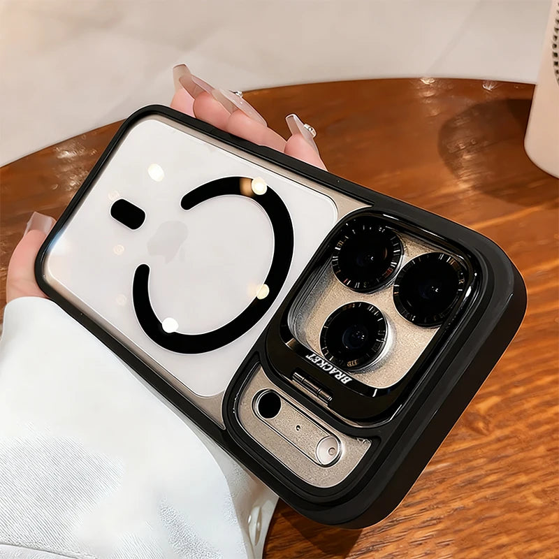 Luxury Matte Translucent Armor Shockproof For Magsafe Bracket Case For iPhone 17 16 15 14 13 12 Pro Max 17 Wireless Charge Cover