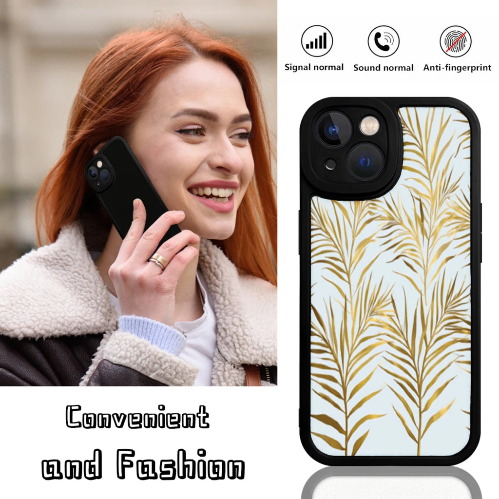 Phone Case Gold Palm Leaf Pattern For Iphone X To Iphone 16 Pro Max Fashion Protective Cover For Daily Use And Travel