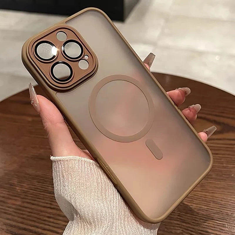 2024Magnetic Luxury Matte Translucent Shockproof Case For iPhone 16 Pro Max 15 14 13 12 11 Pro Max For Magsafe Wireless Charg